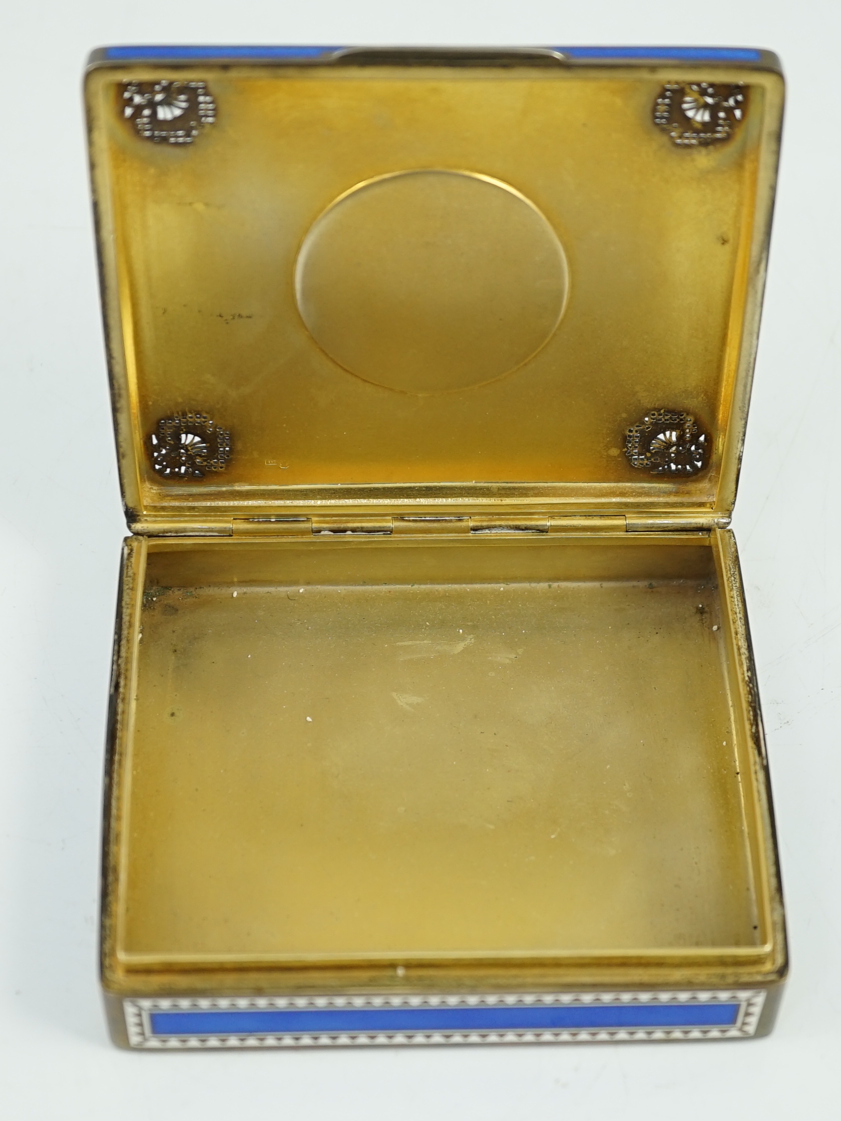 A 19th century Austro-Hungarian silver gilt and polychrome enamel rectangular trinket box